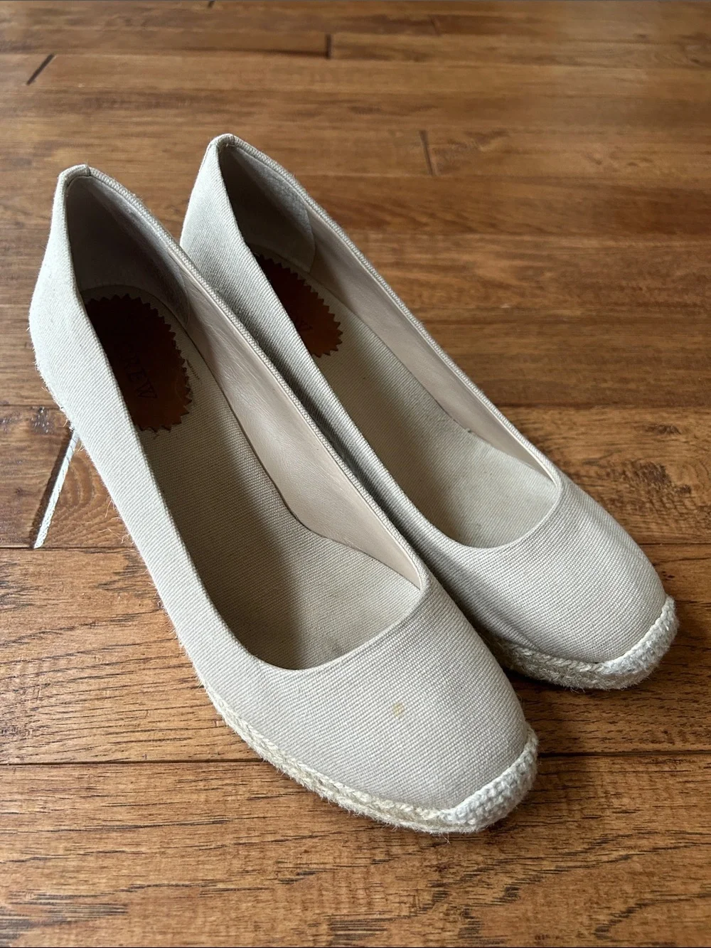J. Crew Seville Espadrille Wedge Heels Neutral Tan Canvas Size 9.5